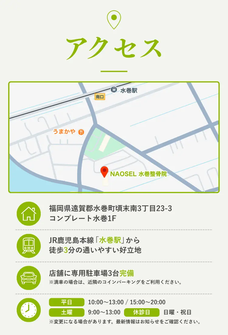 身体のお悩みならNAOSEL整骨院